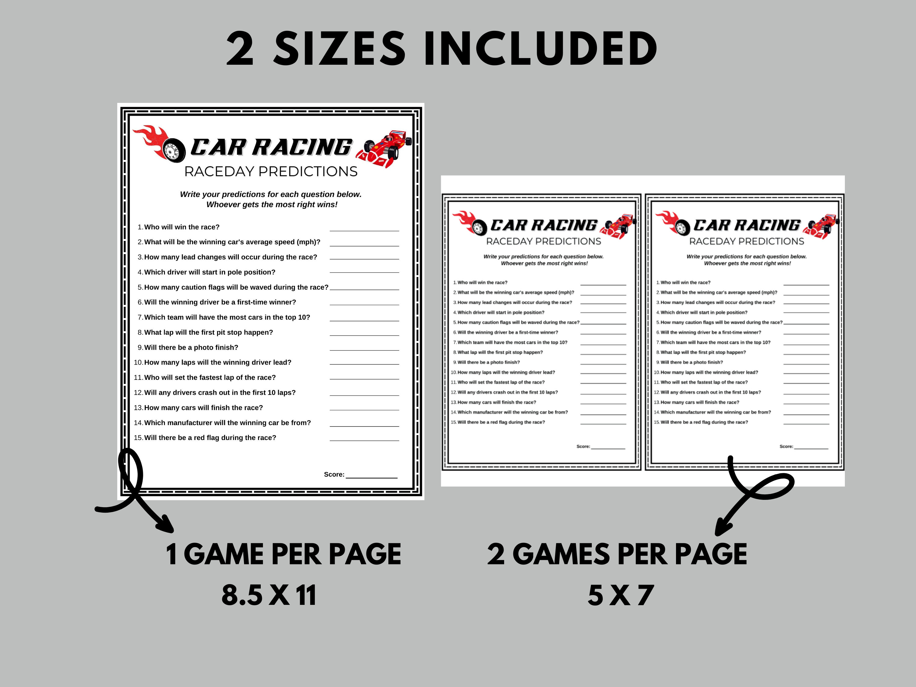 Raceday Predictions, Car Racing Party Game, Motorsports Activity, Race ...