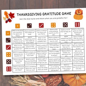 Thanksgiving dankbaarheid dobbelspel, Thanksgiving dankbaarheid spel, Thanksgiving dankbaarheid activiteit, ik ben dankbaar voor, Thanksgiving-feestspel