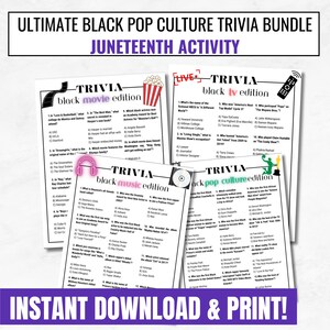 Juneteenth Activity, Black Culture Trivia Bundle, Trivia Quiz Packs, Black Culture, Black Music, Black Movies, Trivia Virtual Birthday- BC01