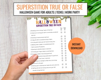 Superstition Trivia Game Printable, Halloween Office Games, Halloween Party Games for Kids Adults, Easy Halloween Games for Classroom- HW01