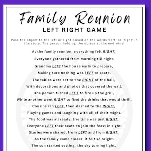 Family Reunion Left Right Game, Family Reunion Party Games, Family Reunion Idea, Family Icebreaker, Pass the Gift, Gift Exchange