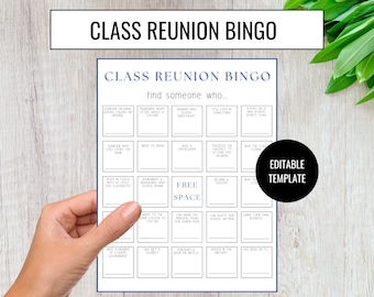 Bingo Class Reunion, Class Reunion Icebreaker, Icebreaker Bingo Template, Printable Class Reunion Games, Networking, Editable Template