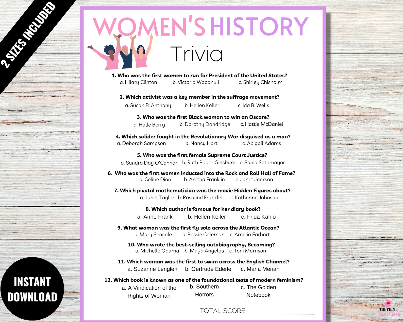 Women's History Trivia, Women's History Month Game, International Women
