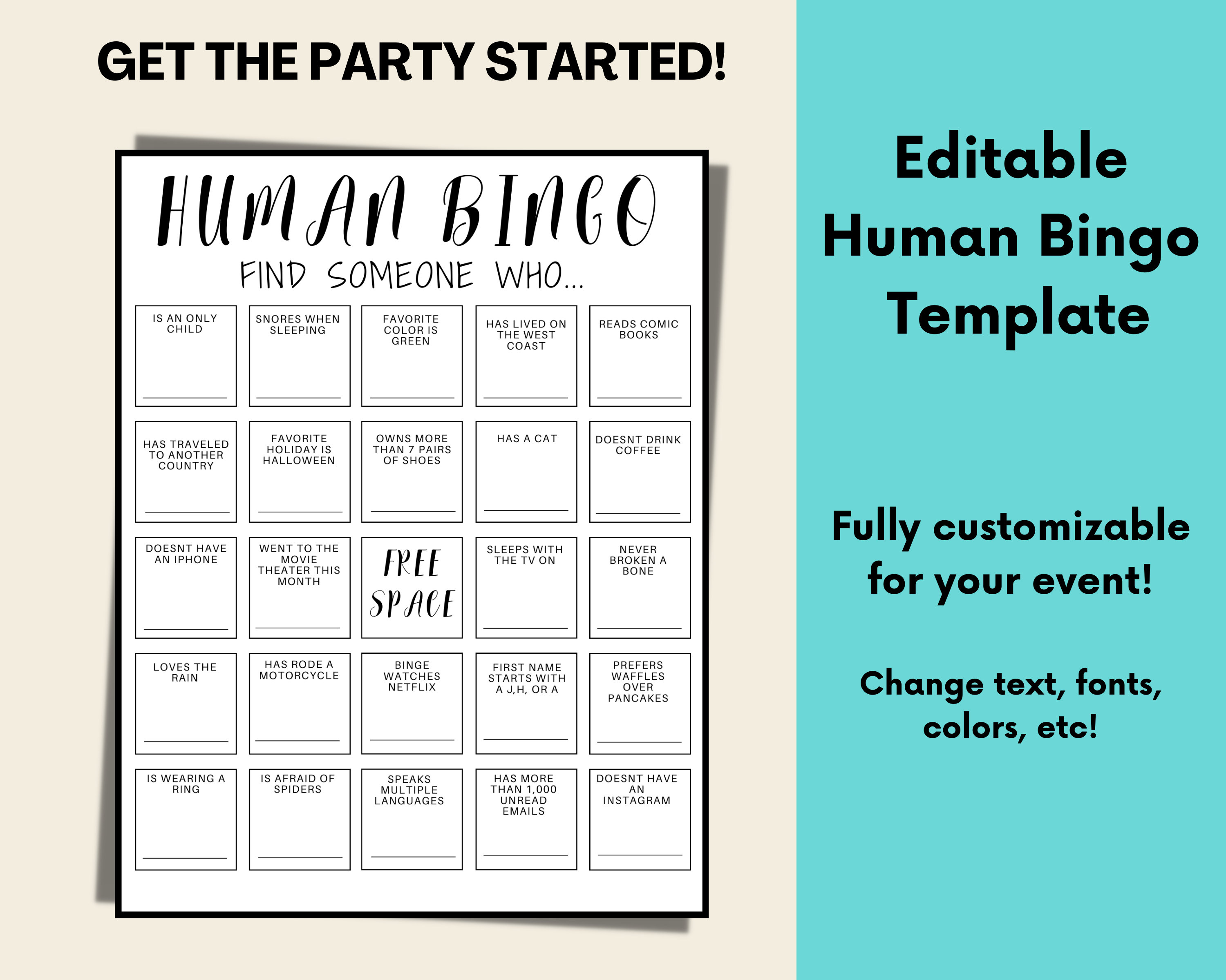 Human Bingo Template Editable Get to Know You Bingo Office Icebreaker Human Bingo Template Editable Get to Know You Bingo Office Icebreaker