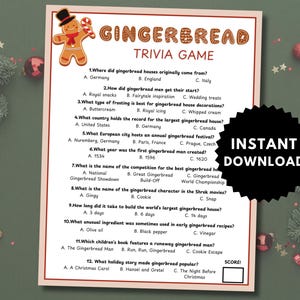 Gingerbread Trivia, Gingerbread Games, Gingerbread Party Game, Christmas Cookie Trivia Game, Cookie Trivia, Gingerbread Party Activity,