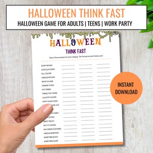 Halloween Think Fast, Halloween Games for Work, Printable, Halloween Party Games, Office Activity  - HW01