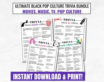 Black Pop Culture Trivia Bundle, Black Culture, Black Music, Black Movies, Black People Trivia Questions and Answers, Instant Download- BC01