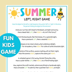 Summer Left Right Game, Summer Pass the Prize, Printable Summer Games for Kids, Summer Party Games, Gift Exchange, Pool Party, Beach-SU