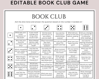 Editable Book Club Discussion Questions, Book Club Dice Game, Book Club Discussion Template, Book Club Prompts, Book Club Icebreaker