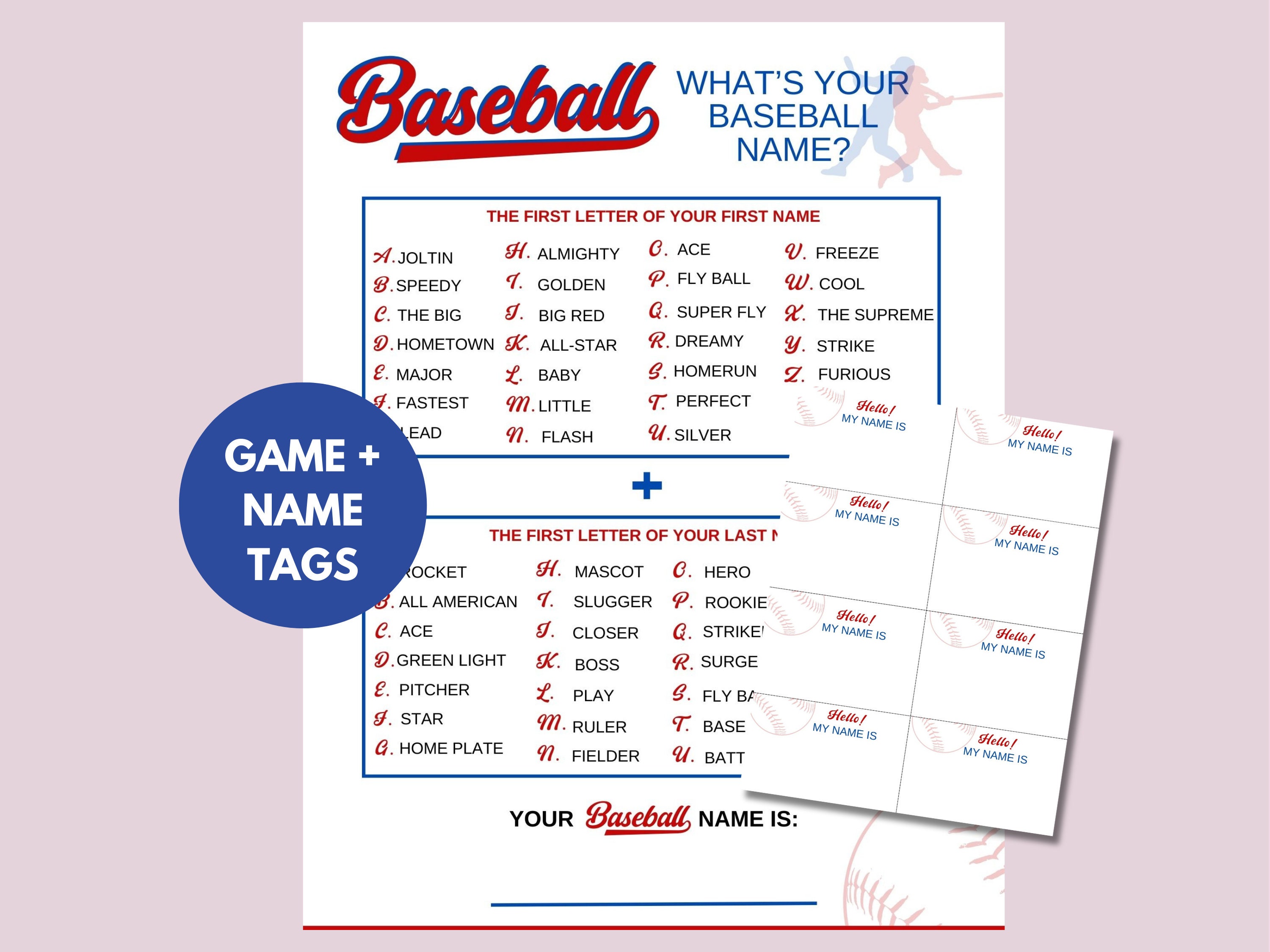 What's Your Baseball Name Game, Baseball Team Party Games, Baseball ...