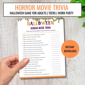 Horror Movie Trivia Game, Halloween Printable Adult Games, Halloween Party, Office Party, Instant Download, Trivia Game, Trivia Night- HW01