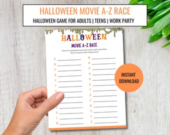 Movie A-Z Race Printable Halloween Game, Halloween Family Games, Halloween Work Party Games, Activity, Seniors, Teens, Virtual Game - HW01