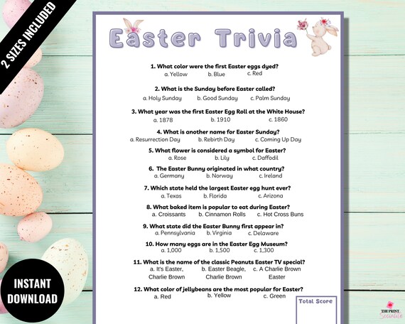 Easter Game Easter Printable Trivia Easter Family Activity - Etsy