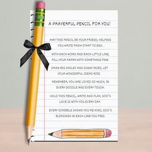 Pencil Prayer, Back to School Prayer Pencil, Pencil Prayer Cards, Pencil Gift Tags, Homeschool, Christian, Sunday School, Pencil Blessing