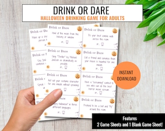 Drink or Dare, Halloween Drinking Game Printable, Adult Halloween Party Games, Halloween Printable Adult Games, Drinking Games - HW02