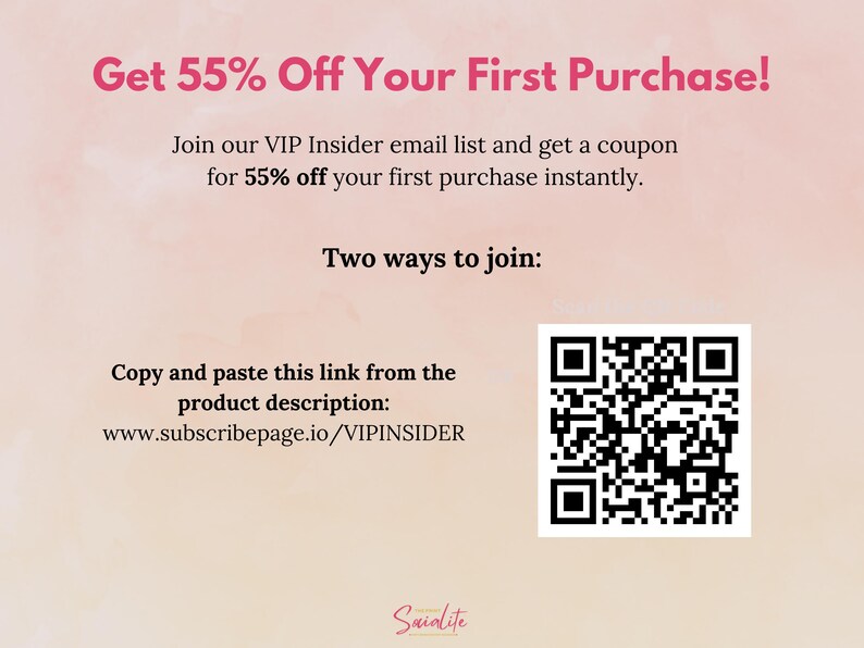 May include: Get 55% off your first purchase! Join our VIP Insider email list and get a coupon for 55% off your first purchase instantly. Two ways to join: Copy and paste this link from the product description: www.subscribepage.io/VIPINSIDER
