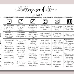 College Trunk Party Icebreaker Game, Dicebreaker, College Trunk Party Games, College Going Away Party Game, Conversation Starter Game - CTP1