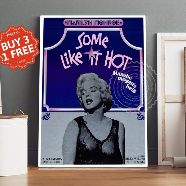 Some Like It Hot - German Movie Poster Canvas, Retro Vintage Movie Poster, Canvas Wall Art, Movie Art, Movie Lovers Gifts