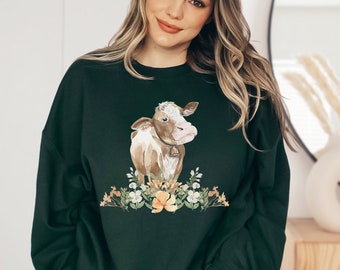 Cow Sweatshirt, Vintage Western Wear, Gift for Cow Lovers, Cottage Core Shirt, Farmer Style Crewneck, Western Crewneck, Cow gifts for women