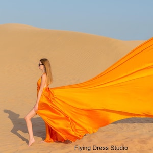 Long Flying Dress for Photoshoot, Long Train Dress, Photoshoot Dress, Flowy Dress, Satin Dress, Santorini Flying Dress