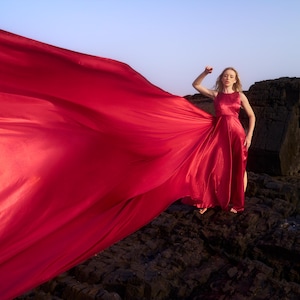 Long Flying Dress, Flying Dress for Photoshoot, Long Train Dress, Photoshoot Dress, Flowy Dress, Satin Dress, Santorini Flying Dress