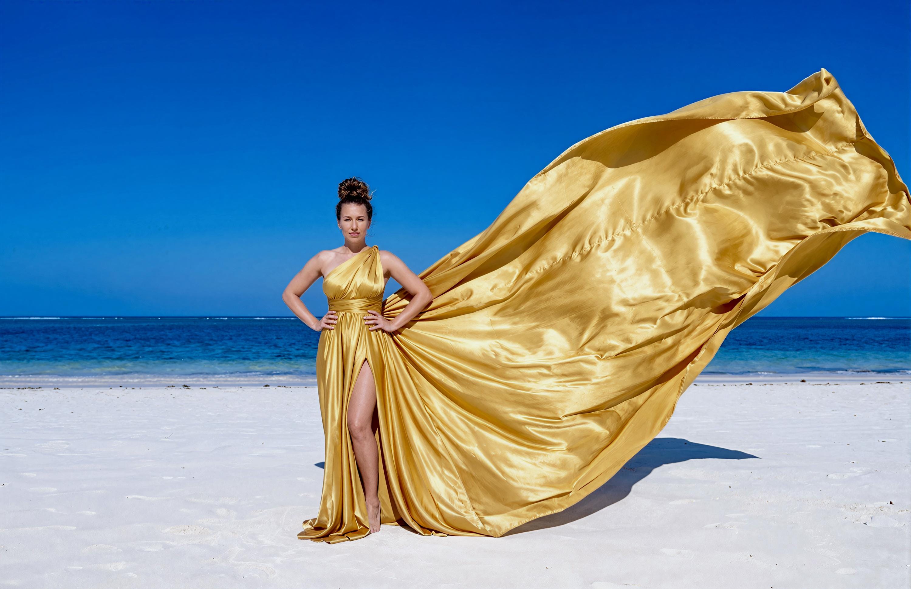 gold dress for photoshoot Model