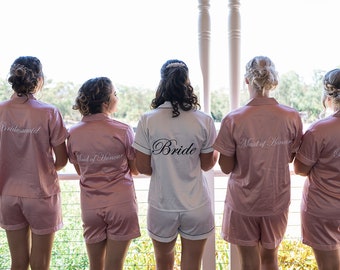 Bridesmaid pajamas / Bridesmaid PJs / Bridesmaid Gift / Pyjamas / Bridal PJS / Bridal / Satin Shorts / Bridesmaid Robes / Pajamas