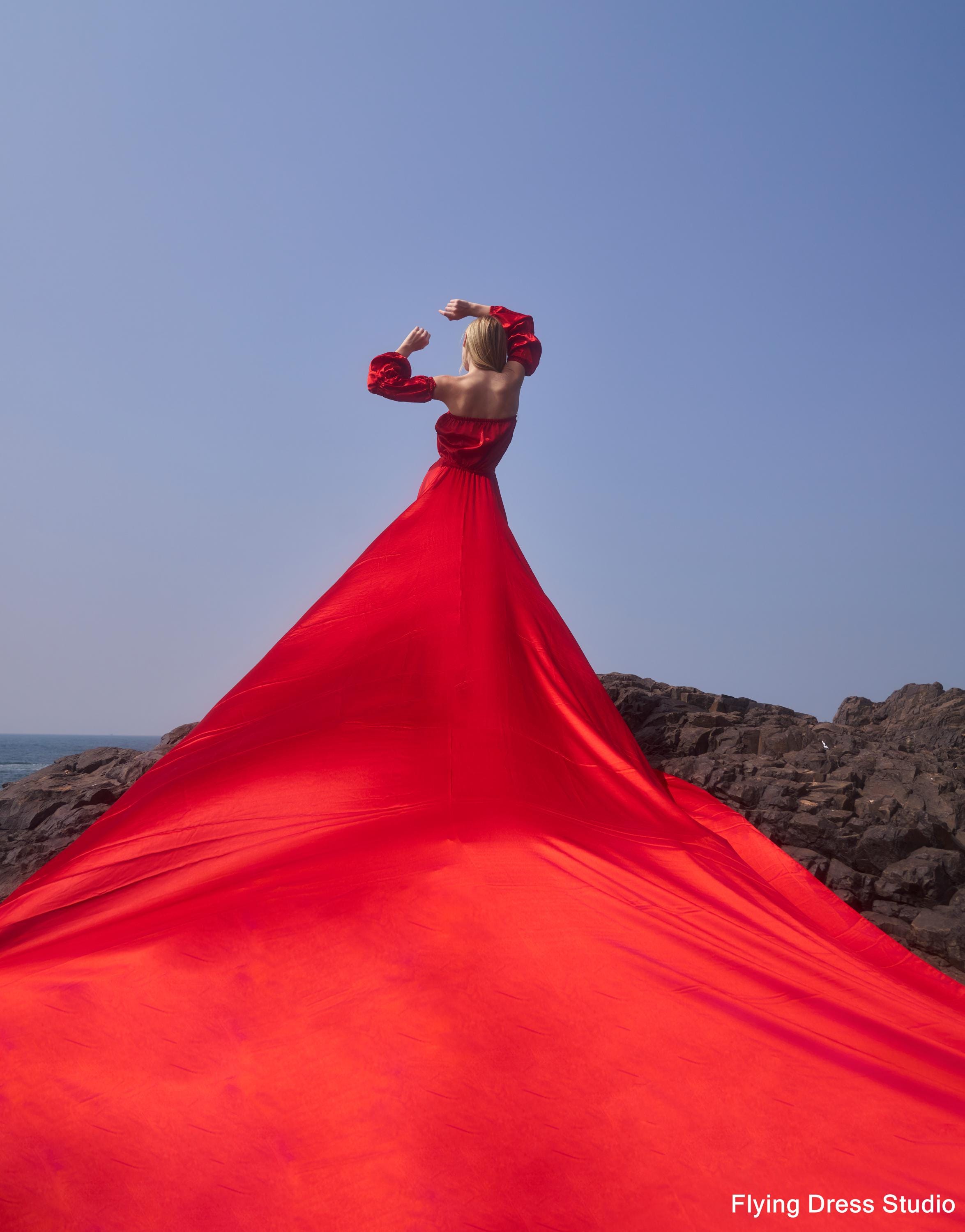 long flowy dress with train for photoshoot Blue Flying Dress - Photoshoot Gown With Long Flowy Train | Lansy Maroon / length 79 inch (2 m) main image 0