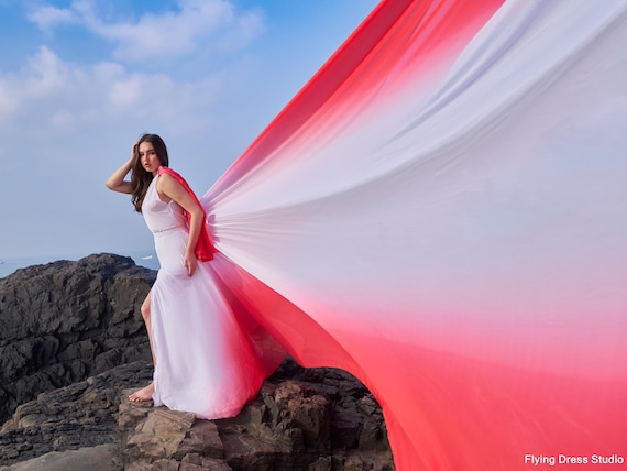 Ombre Flying Dress: Long Train Photoshoot Gown Ombre Flying Dress: Long Train Photoshoot Gown