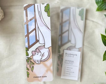 Cozy day Bookmark | Laminated Double sided Bookmark | Cute cat, Soft, Plant, Window, cute Stationery