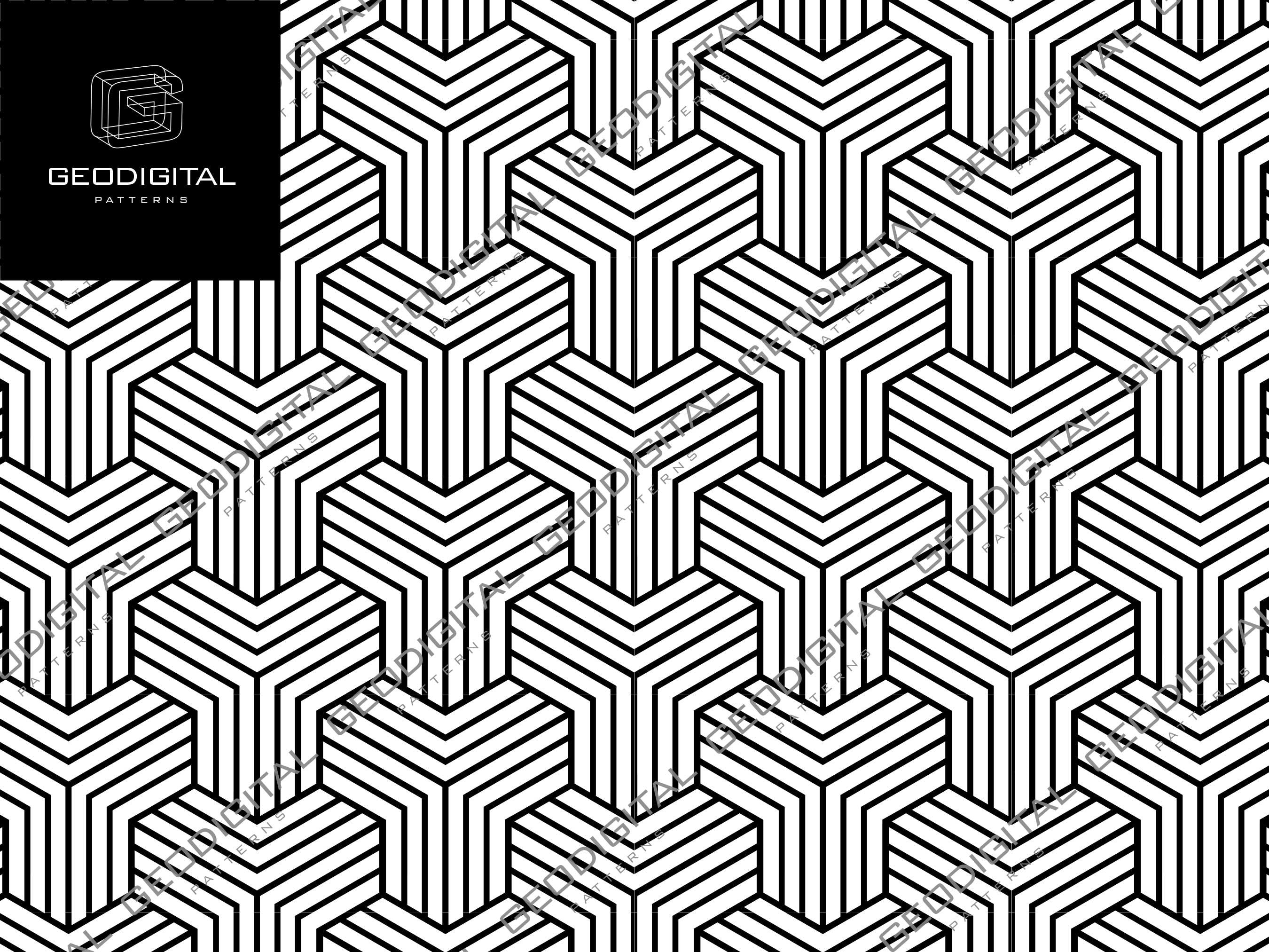 Geometric Patterns Striped 3D Block Pattern Digital Papers Instant Download  