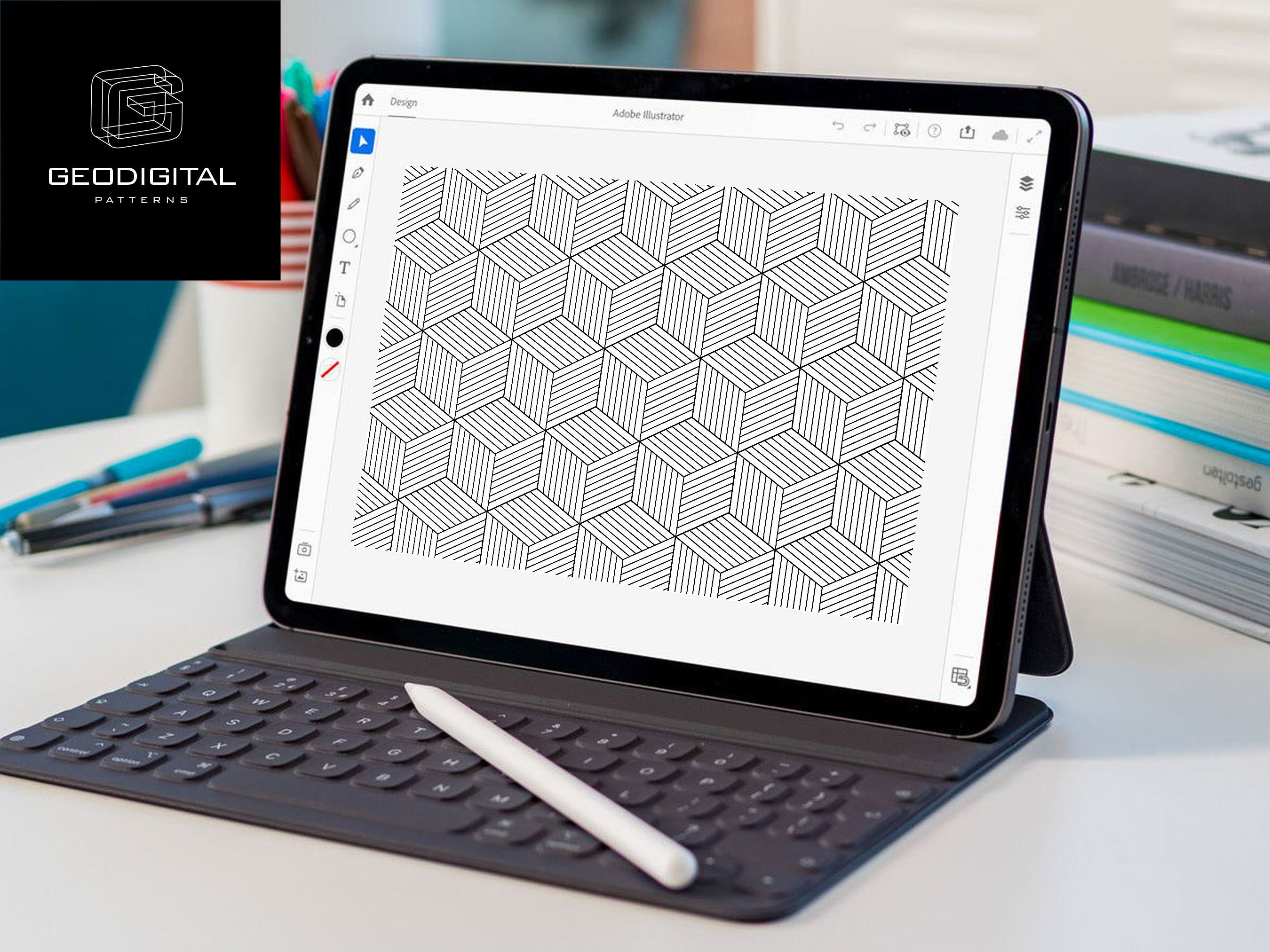 Geometric Patterns 3D Lined Cube Pattern Digital Papers Instant ...