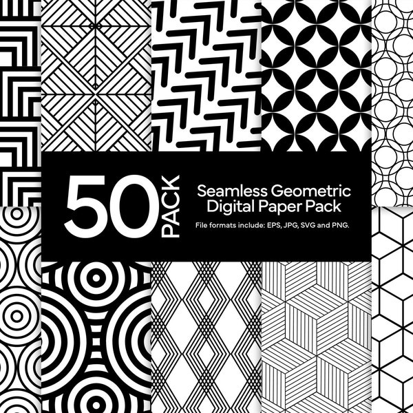 x50 Geometric digital paper pack | Geometric patterns | Instant download