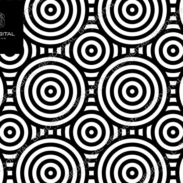 Geometric patterns | Overlapping concentric circles pattern | Digital papers | Instant download