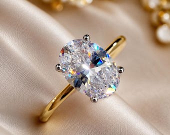 3 CT Solitaire Oval Cut Moissanite Engagement Ring | 14K Solid Gold Minimalist Wedding Promise Ring | Single Diamond Anniversary Ring