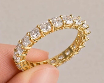 Cushion Cut Moissanite Eternity Band | 14K Solid Gold Wedding Ring