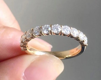 14K Solid Gold Moissanite Half Eternity Band | 3 MM Round Brilliant Stackable Ring