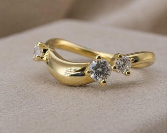 14K Gold Curved Moissanite Wedding Band | Scattered Diamond Enhancer Ring