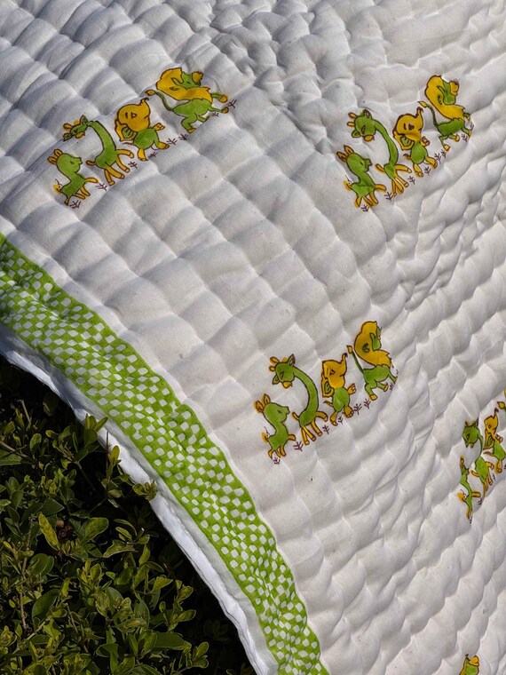 ハンドブロックプリントキルト ベビーキルト ハンドブロックプリント