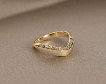 14K Solid Gold U Shape Moissanite Band | Pave Bridal Enhancer Ring