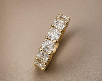 14K Solid Gold Asscher Cut Moissanite Eternity Band | Stackable Wedding Ring