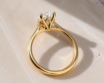 14K Gold Tulip Basket Ring | 2 Carat Oval Moissanite Engagement Ring