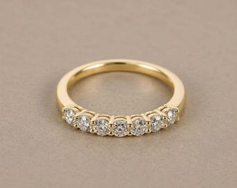 Solid Gold 7 Stone Moissanite Half Eternity Ring | Bridal Wedding Band