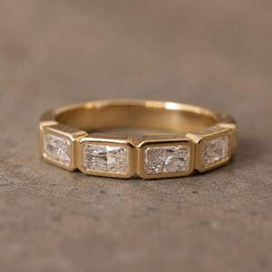 Radiant Cut Moissanite Wedding Band | East West Beze Half Eternity Ring | Five Stone Stackable Band | Bridal Matching Ring | Gift For Her