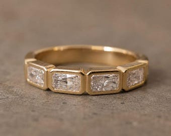 Radiant Cut Moissanite East West Bezel Ring | Five Stone Half Eternity Band