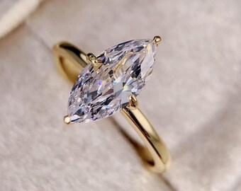 1.50 CT Marquise Cut Solitaire Moissanite Engagement Ring | 14K Gold Travel Wedding Ring