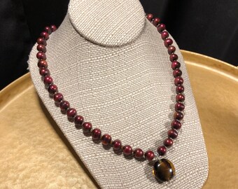 Chunky Pearlized Necklace & Lampwork Glass Pendant