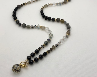 Black & Silver Lamp Work Glass Necklace