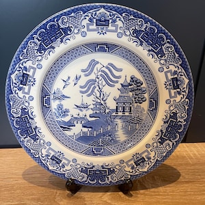 Vintage English Ironstone Plate: Blue Willow Pattern Decor