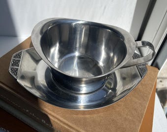 Vintage Japanese steel sauce jug and plate